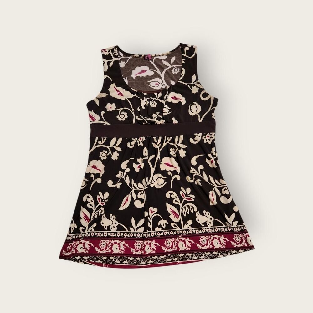Vintage Y2k Agenda brown floral empire waist flowy babydoll sleeveless shirt